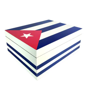葉巻ヒュミドール ホワイト キューバ国旗柄 50-75本用