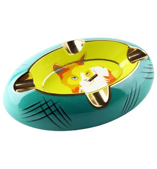 シグロ 灰皿 猫 イエロー/グリーン